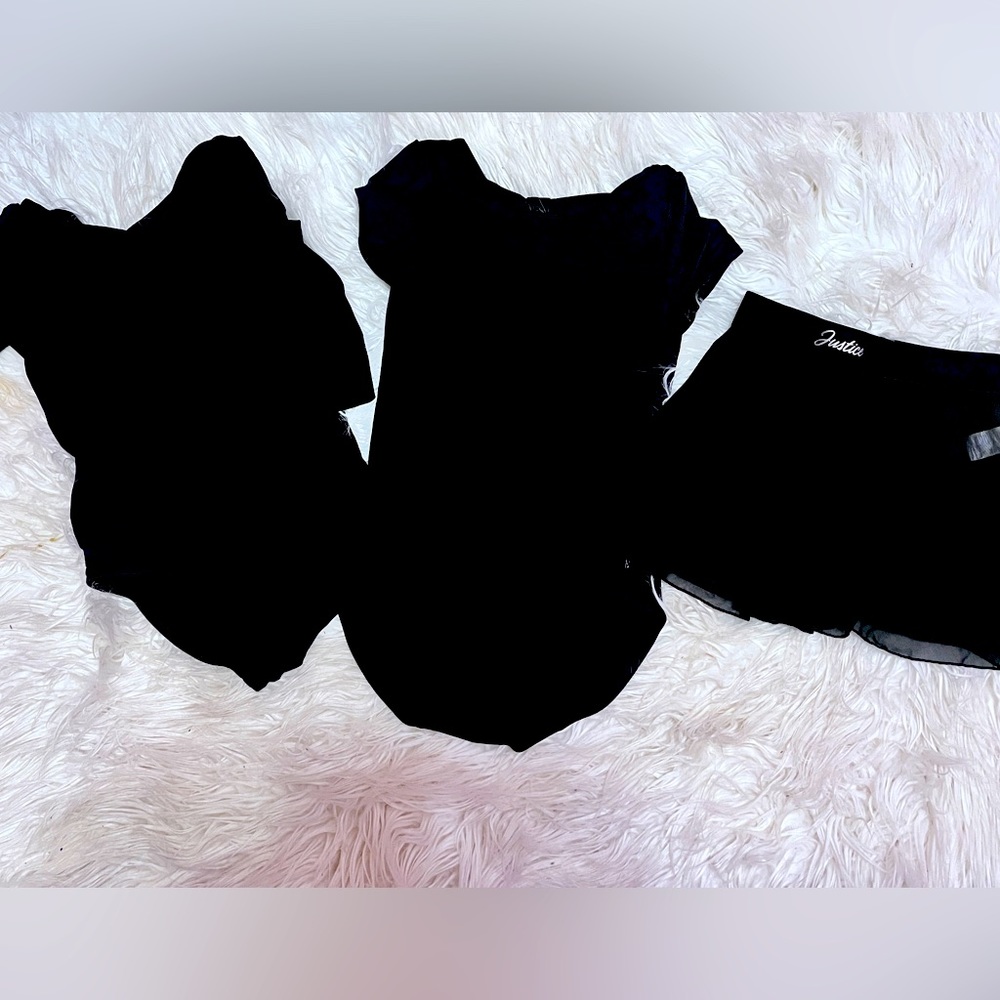 2 medium dance leotards and black skirt